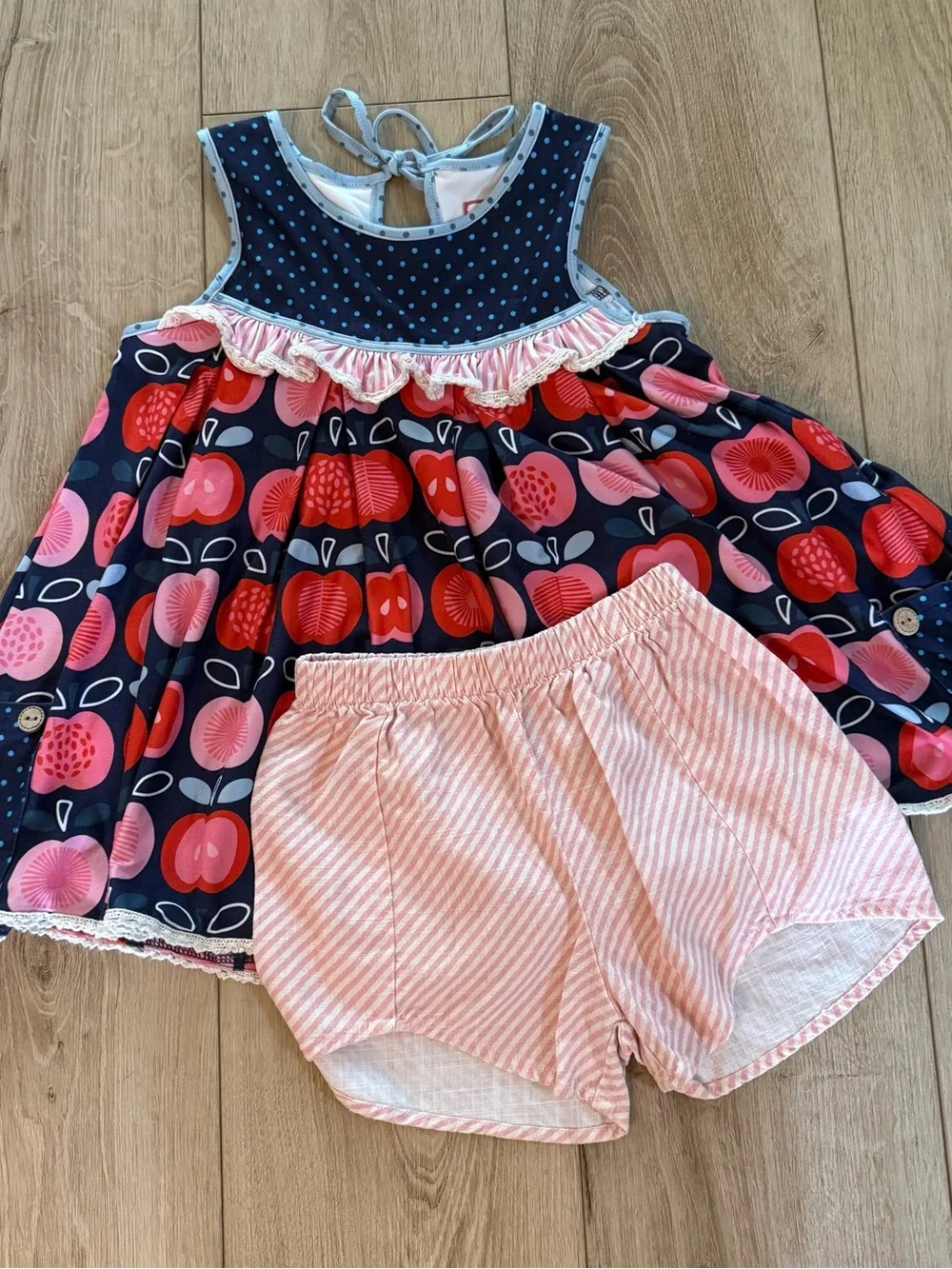 cheeky plum Navy, Pink & Red Apple Print Girls Matching Set